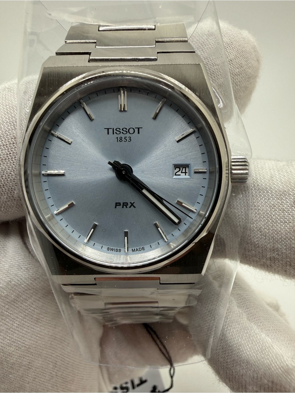 Tissot PRX Ice Blue Dial Stainless Steel Bezel & Bracelet T137.210.11.351.00 New